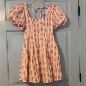 Pink Floral Puff-Sleeve Dress